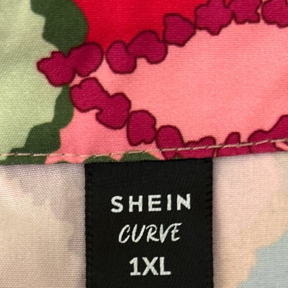 Shein SZ1X Silky Abstract Multi Color Button Front Shirt Artsy Modern Maximalism - Picture 7 of 8
